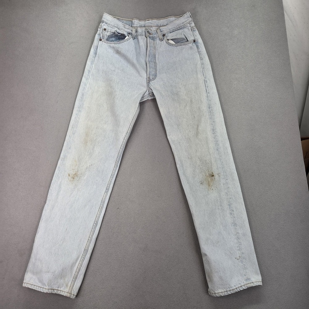 Vintage Levis 501 Jeans Mens Light Blue Made USA Button Fly Stains 90s Fits 30x3